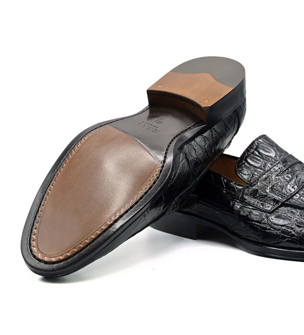 Genuine Crocodile Slip-On Loafer Alligator Shoes Brown