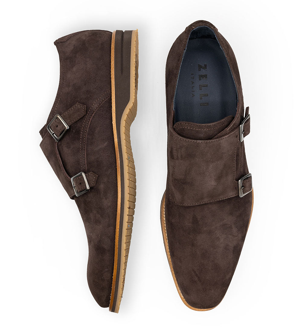 Zelli Leggera Sueded Goatskin Double Monk Strap Shoe